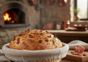 découvrez comment préparer un délicieux pain aux lardons en utilisant un banneton pour obtenir une croûte parfaite et une mie moelleuse, grâce à notre recette facile à suivre.
