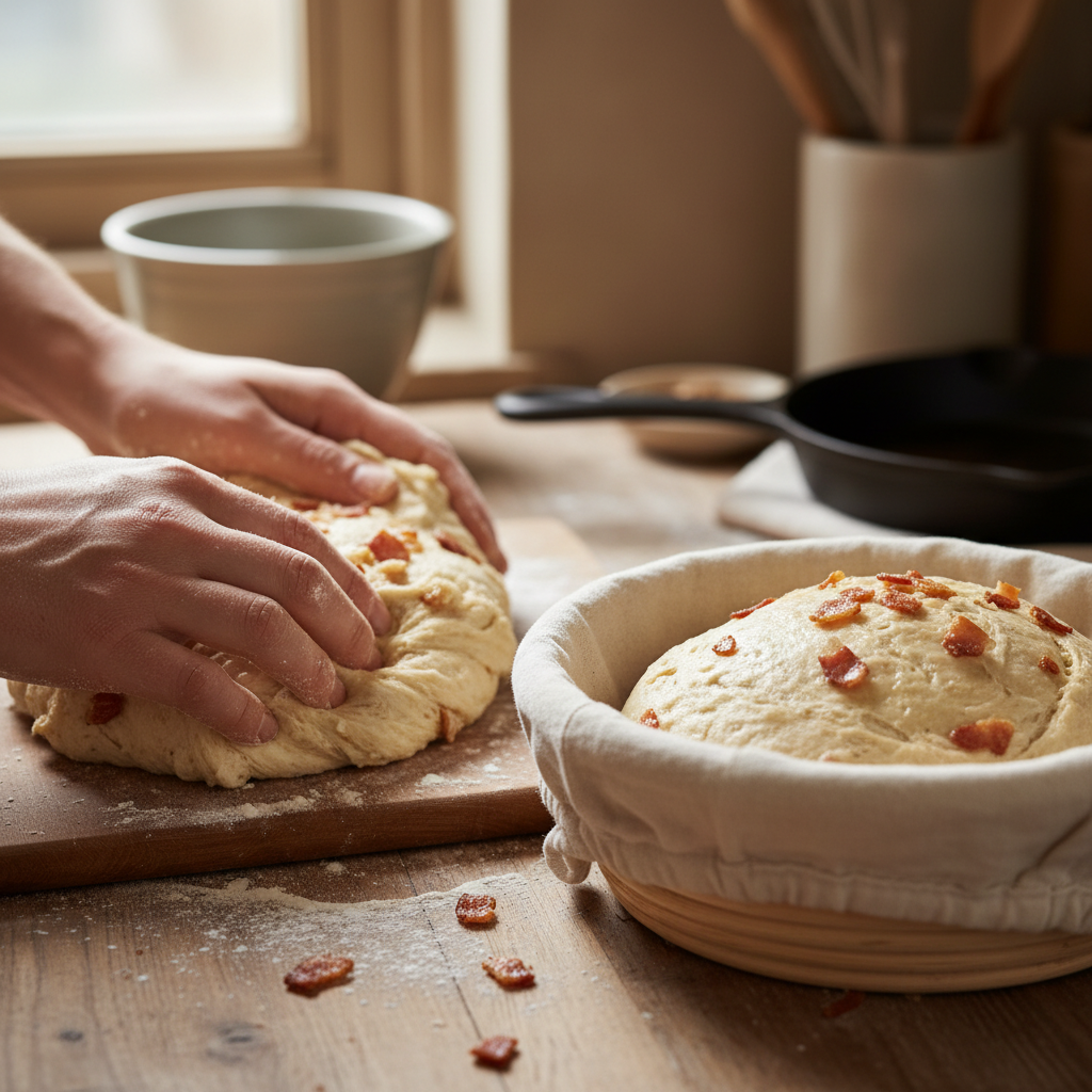 découvrez notre recette simple pour préparer un délicieux pain aux lardons à l'aide d'un banneton, alliant goût savoureux et texture parfaite.