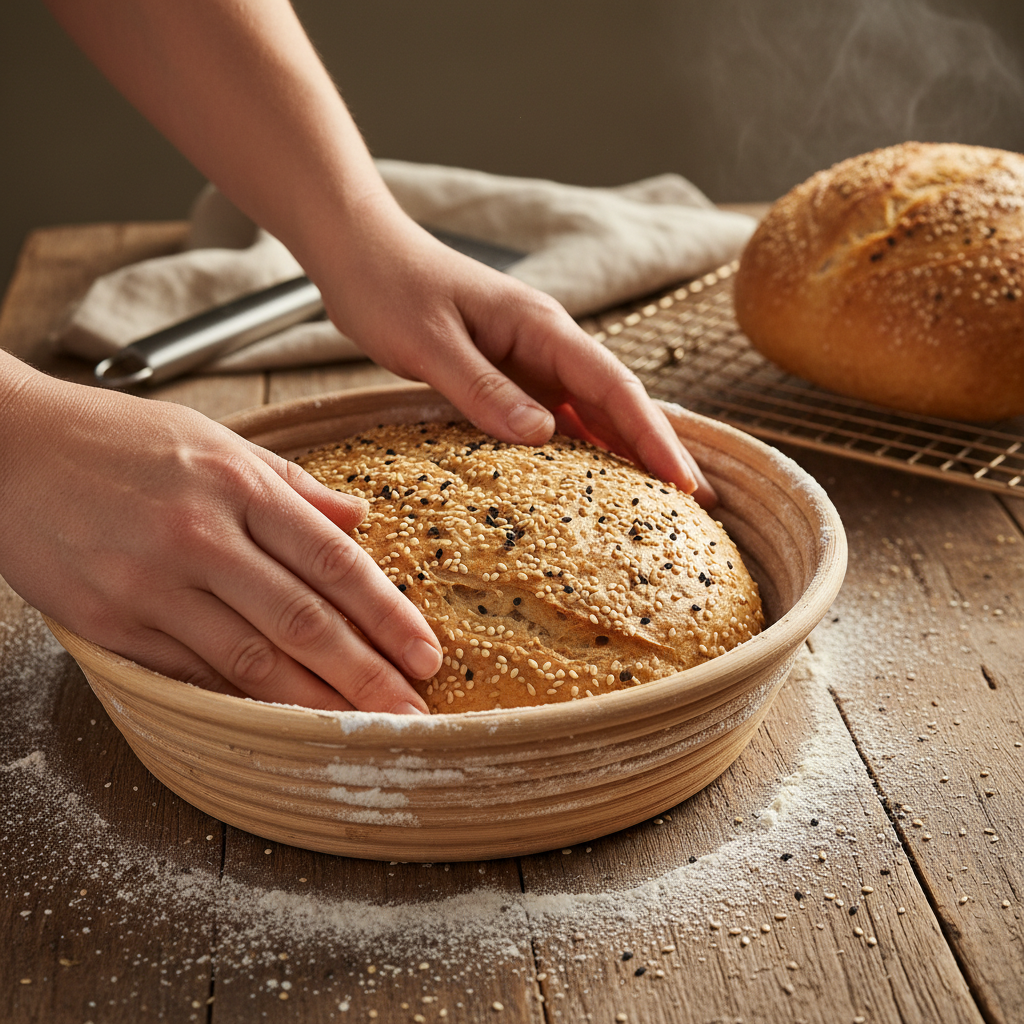 découvrez comment préparer facilement un pain au sésame savoureux grâce à notre guide étape par étape utilisant un banneton pour une mie parfaite et une croûte croustillante.